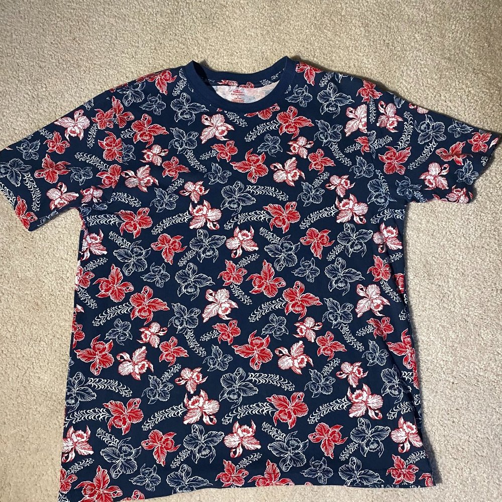 Red, Blue, and White floral T-shirt